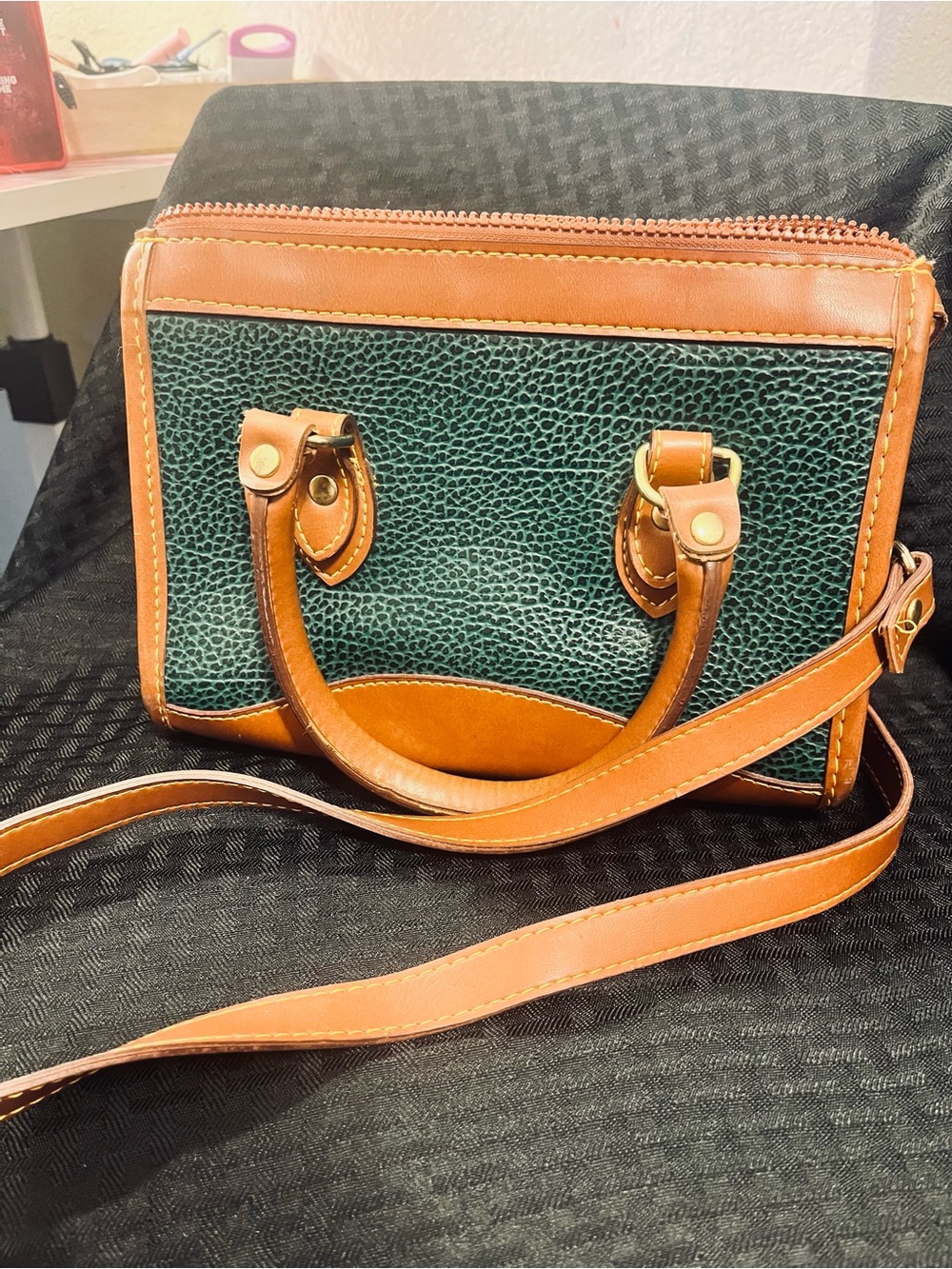 Dooney & Bourke All Weather Leather Green & Tan Satchel - Picture 2 of 11